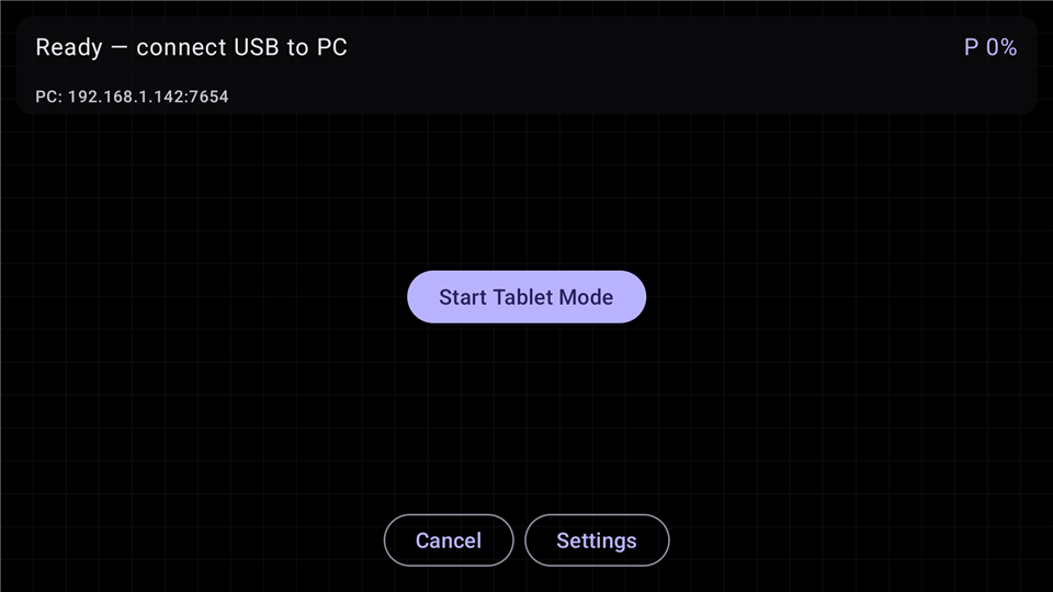 Wacom Mode capture screen ready to stream pen input to a PC