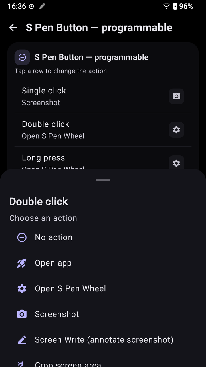 Action picker sheet over the programmable button settings